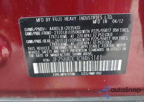 2012 Subaru Forester 2.5X Premium from USA, damaged, VIN JF2SHADC3CH463141